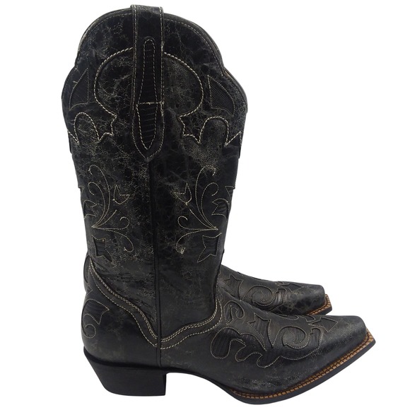 JB Dillon Women's Cowboy Boots Black Goat Leather Sz 10B Western Distressed EUC - Picture 13 of 16